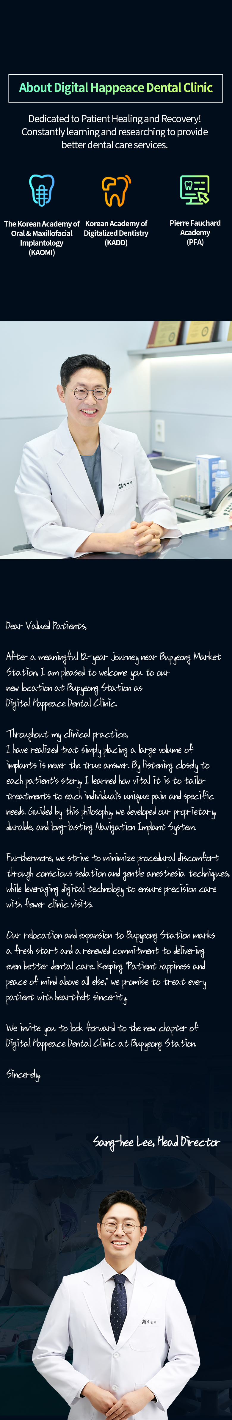 Digital Happeace Dental Clinic introduction and Chief Director Sang-hee Lee's greeting to patients