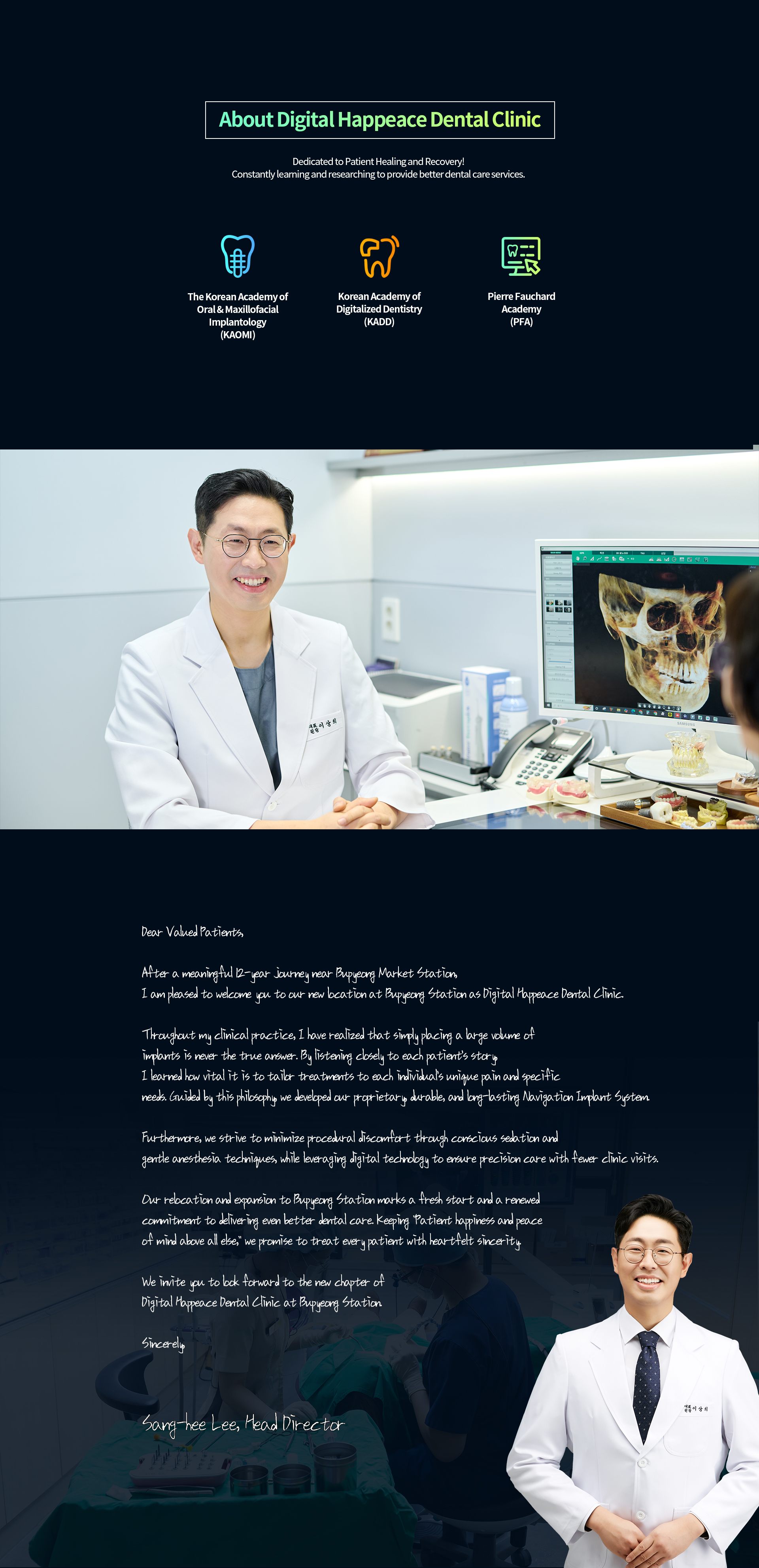 Digital Happeace Dental Clinic introduction and Chief Director Sang-hee Lee's greeting to patients